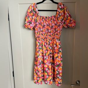 Smocked short sleeve dress w orange blossoms!